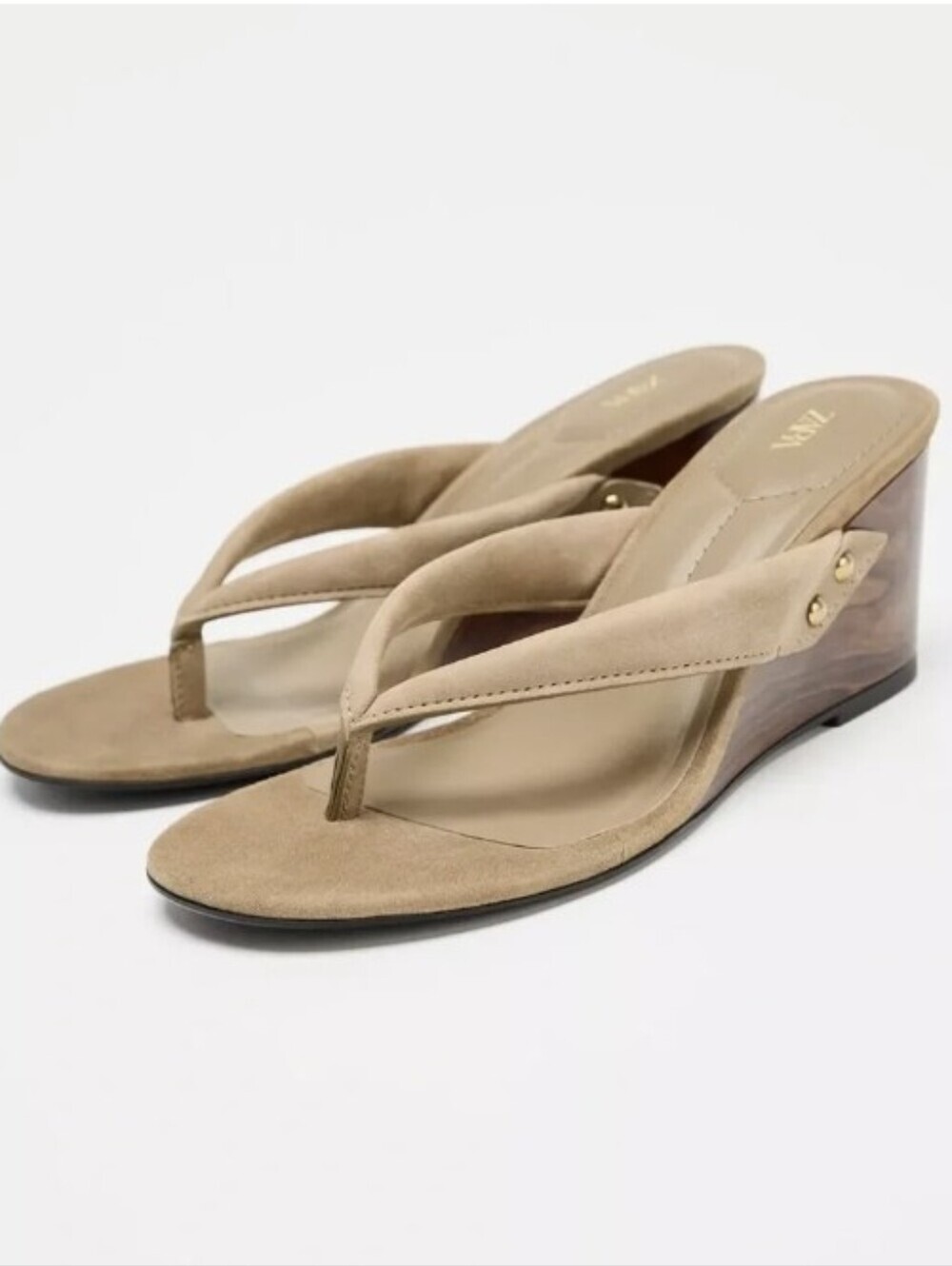 Zara Split Leather Wedge Sandals Sandy Brown NWT